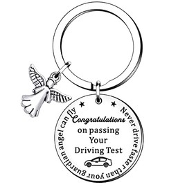 HULALA New Driver Gifts Keyring Women Men Teen Girls Boys Daughter Son Never Drive Faster Than Your Guardian Angle Can Fly Guardian Angel Car Keychain