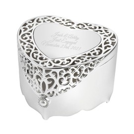 THINGS REMEMBERED Engraved Silver Tone Engagement Filigree Heart Keepsake Box (Free Customization)