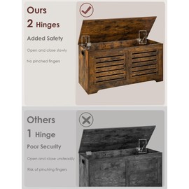DINZI LVJ Storage Chest, 43.3” Wooden Toy Box with 2 Safety Hinges, Retro Entryway Shoe Storage Bench with Flip-Top, Sturdy Large Storage Trunk for Living Room, Bedroom, Easy Assembly, Rustic Brown