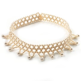 Avalaya Light Cream Charm Beaded Flex Choker Necklace/ 29cm L