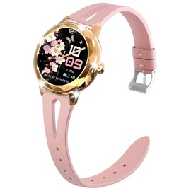 Compatible with Homailida Smartwatch Bands,Lamshaw Slim Vintage Leather Strap Replacement Compatible for Homailida G208 Smartwatch-1.2 inches (Pink)