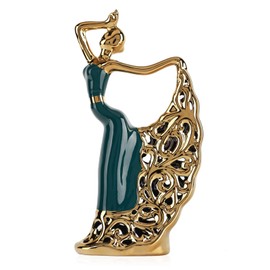 Ceramic Peacock Dancer Statue, Green and Gold Home Decor, Ballerina Sculpture, Peacock Home Decor for Room Corner Shelf Bathroom Shelf Corner Shelf TV Cabinet Corner Counter Top Decoration