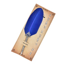 Gullor Calligraphy Feather Quill Pen and 5 Calligraphy Nibs for Beginners Kids Calligraphy Writing Quill Dip Pen Set, Blue