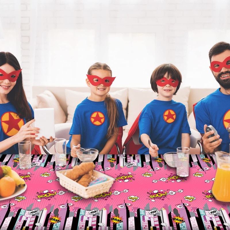gisgfim 3 Pcs Super Girl Hero Party Tablecloth Pink Super