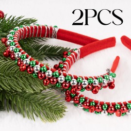 BOOMTOP 2 x Christmas Bells Christmas Headband Red Green Christmas Headband with Bells Xmas Hair Accessories New Year Christmas Gift Advent Calendar Filling for Children Adults