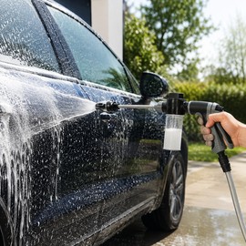 Car Wash Water Gun for Garden Hose – Adjustable Long-Reach Spray Nozzle with 360° Swivel Inlet for Cars, Patio & Yard