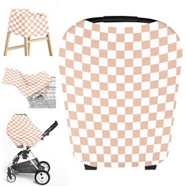 Little Jump Little Jump Multi-use Baby Carseat Cover, Breathable Nursing Cover, High Stretchy Infant Carseat Canopy, Stroller Cover, Car Seat Covers for Bbies, Boys & Girls (Cream Checkered)