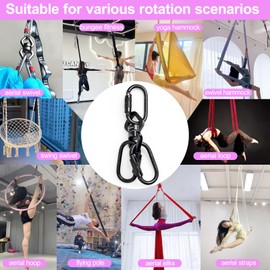 Aerial Silks Hardware Kit 30 KN Swing Swivel Aerial Yoga Hammock Rigging Aluminum Swivel Aerial Hoop Lyra Rotational Device Hanging Accessory (Black set 10)