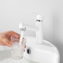 Tondiy Bathroom Tap, White, Washbasin Tap with Spout, Height 87 mm