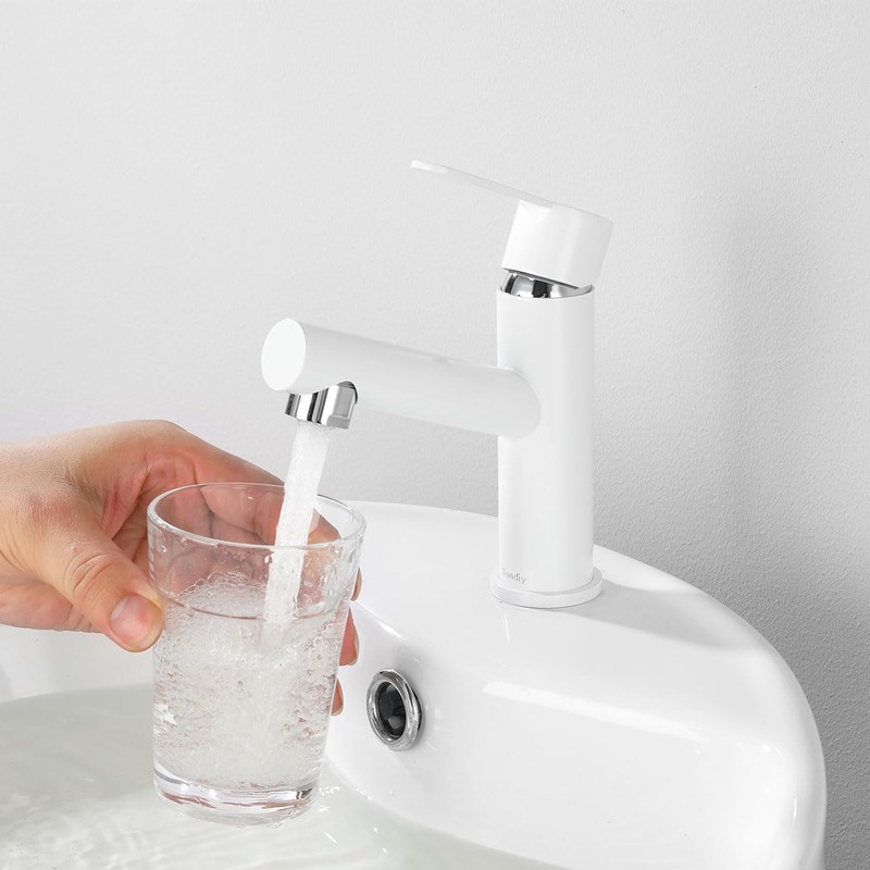 Tondiy Bathroom Tap, White, Washbasin Tap with Spout, Height 87