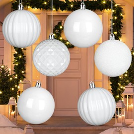 Duraaamo 8 Pcs 4" White Christmas Ball Ornaments Large Shatterproof Christmas Tree Ball Decorations White Hanging Snowball Ornaments for Xmas Holiday Party Wedding Decor
