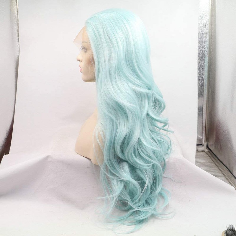 26 Inch Mint Blue Lace Front Wig Long Wavy Baby
