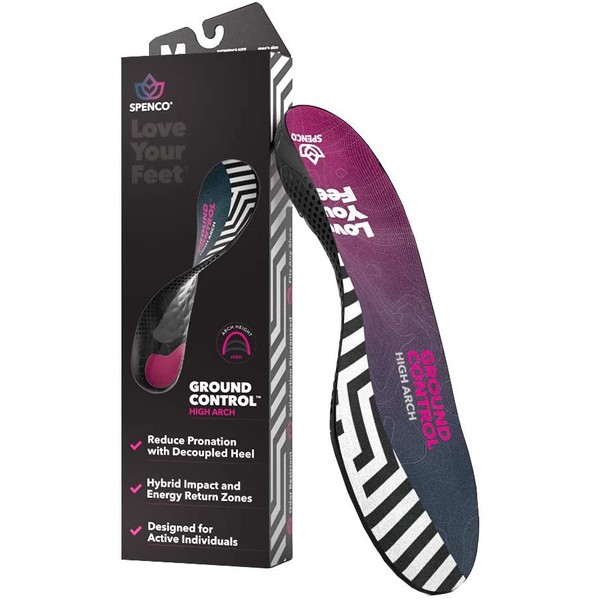 Spenco Ground Control Shoe Insoles for Women and Men, High Arch, Women's 11-12 / Men's 10-11