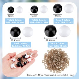 PH PandaHall 192 Sets Safety Eyes Black White Crochet Eyes 10/12/14/16/18mm Craft Eyes Half Round Animal Eyes with Washers for DIY Amigurumi Puppets Bear Crafts Stuffed Animals Making