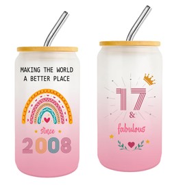 17 Year Old Girl Gift 17th Birthday Gifts for Girls 2025,17th Birthday Cups With Straw and Lid for Girls Ideas,Happy 17 Birthday Decorations for Girl,2008 Fashion Presents for Her,Sister,Friend