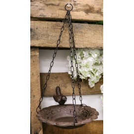 Ebros Gift Cast Iron Whimsical Bluebird On Victorian Dish Hanging Garden Bird Bath Feeder