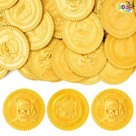 JOYIN 120 Pcs St. Patrick’s Day Pirate Gold Coins, Doubloons Coins, Plastic Fake Gold Coins for Pirate Party Favors Decorations Supplies, Treasure Hunt Children's Birthday Party Small Gift