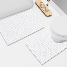 Arotive Luxury Chenille Bathroom Rugs Set 2 Piece, Extra Soft Absorbent Shaggy Bath Mat and U-Shaped Contour Toilet Rug, Non-Slip Machine Wash Dry Bath Mats Set for Bathroom, White