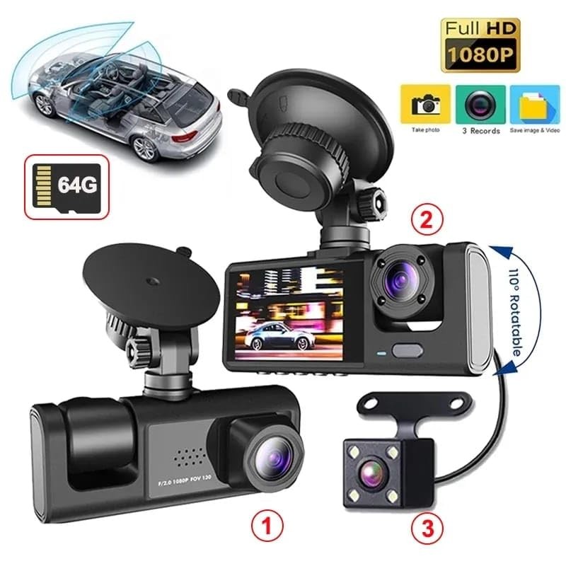 3 Channel Dash Cam for Car Camera Video Recorder Dashcam
