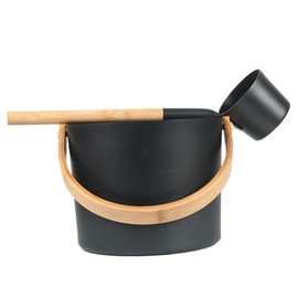 Fiacvrs Saunakübel,Saunakübel Set,2-teilig 7L Aluminium Saunakübel Saunakelle Mit Langem Griff Löffel,Saunazubehör,Saunazubehör Set mit,Aufgusskübel,Sauna Eimer Set(Schwarz)