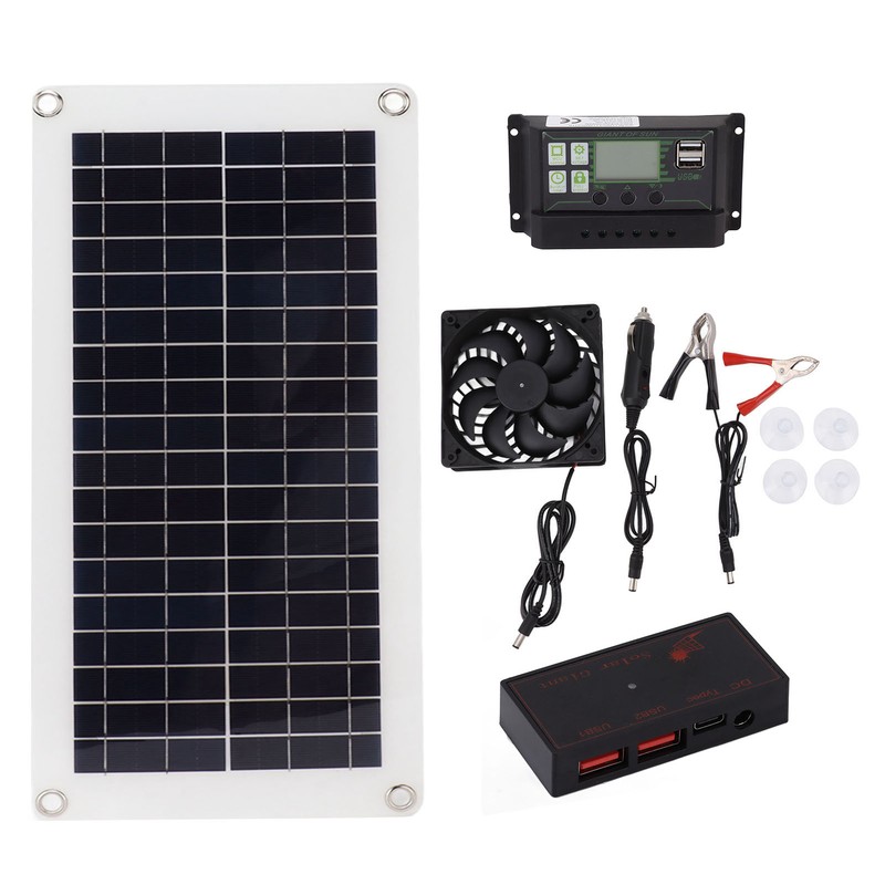 Solar Panel Fan Kit with 30A Controller Polysilicon 10W 18V