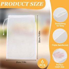 6Pcs Juice Strainer, Nylon Cheesecloth Bags, Reusable Nut Milk Bag Cheese Cloths, 200 Mesh Fine Mesh Bag for Straining for Straining Fruit Juice Coffee Tea Yogurt Tofu Cold Brew(11.8x7.9inch)