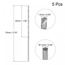 sourcing map 5 Pcs 1.5mm Mini Micro Twist Drill Bits, High-Speed Steel Straight Shank Extra Long Drill Bit 70mm for Aluminum Alloy