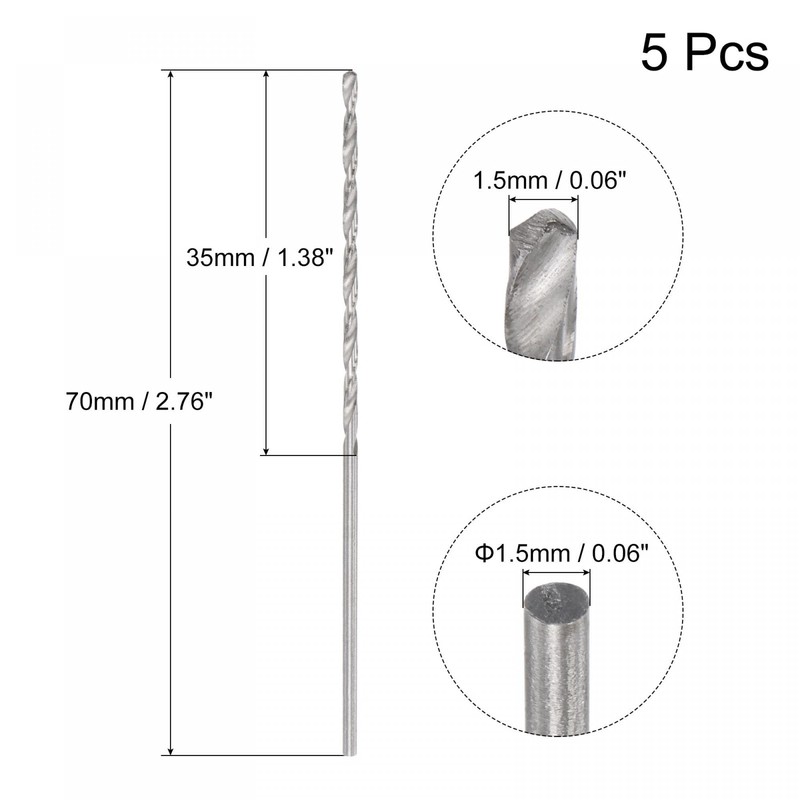 sourcing map 5 Pcs 1.5mm Mini Micro Twist Drill Bits,