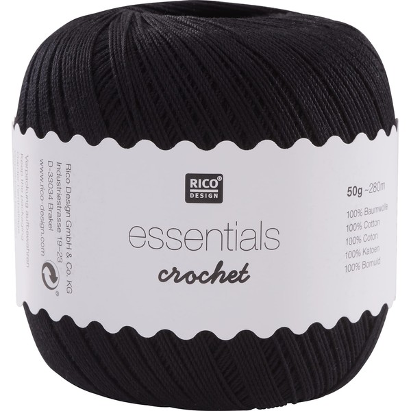 Rico Design ESSENTIALS CROCHET BLACK, 100% Cotton, 7.5 x 7.5