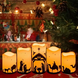 WVIOUOPU Nativity Scene Candles Sets of 5 - Christmas Flameless Candles Religion Decor for Home Outdoor Indoor Adventure Table Window Craftwork Yard Xmas Holiday Display