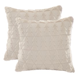Set of 2 Beige Christmas Throw Pillow Cover 20 x 20 inch Multiple Christmas Tree Pillow case Soft Fur Fuzzy Cute Decor Pillowcase for Winter Holiday Cushion Case
