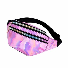 YSTrillion Bum Bag Fashion Women Men Glitter Sport PU Leather Waterproof Reflective Waist Bag with Adjustable Strap for Everyday Hiking Sports Belt Bag, pink