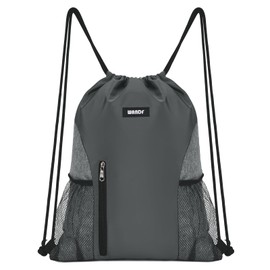 WANDF Drawstring Backpack Sports Gym Sackpack with Mesh Pockets Water Resistant String Bag for Women Men Children (Grey)
