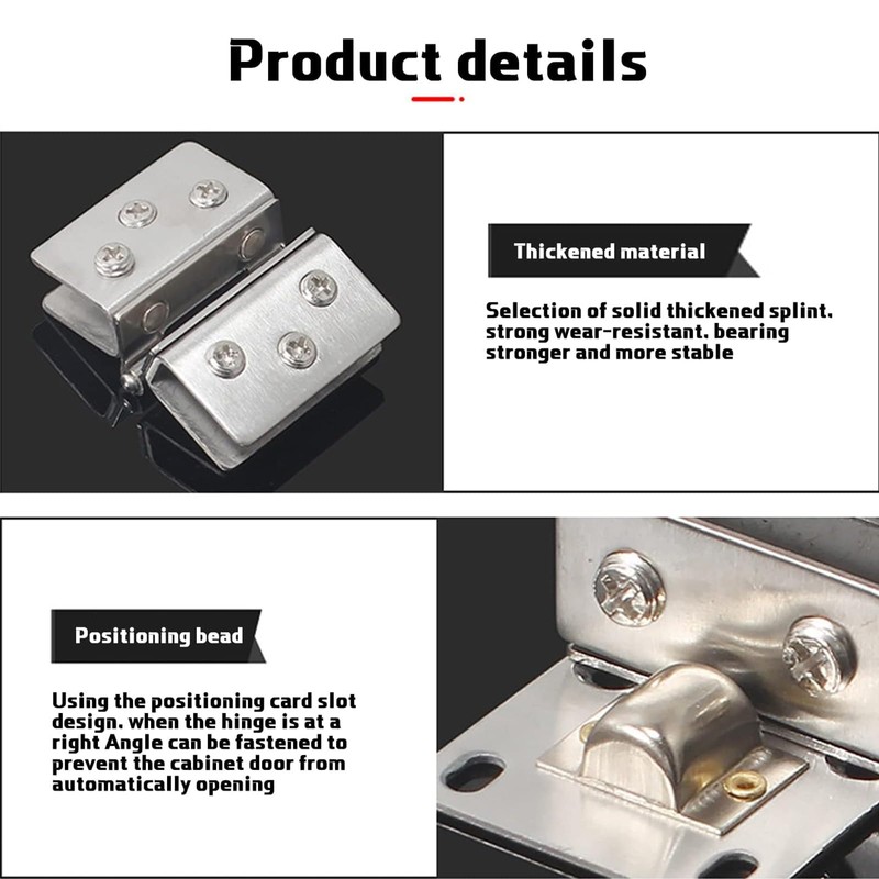 4-Pack No-Drill Glass Door Hinges for Cabinets, Showcases, Wine Cabinets