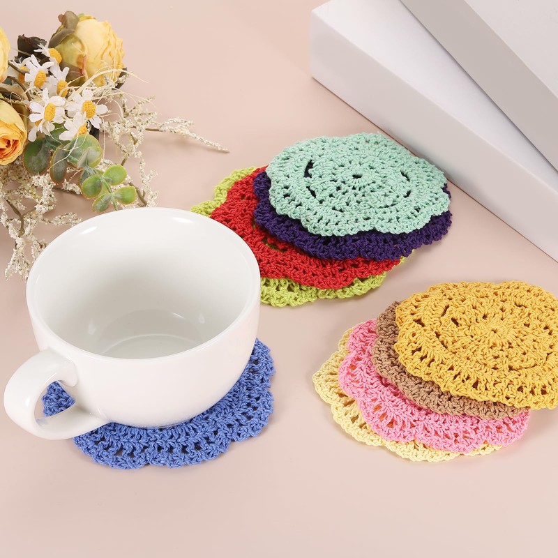 sourcing map Crochet Doilies, 4Pcs 4" Cotton Woven Fabric Coasters,