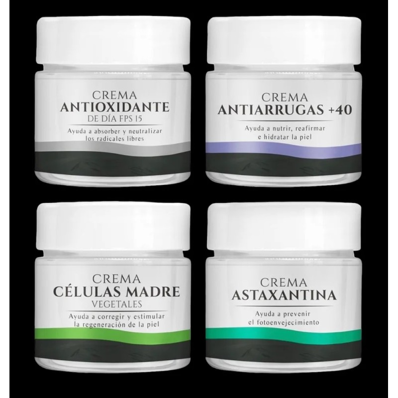 Kit 4 Cremas Antiarrugas +40 Astaxantina, Células Madre
