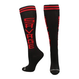MadSportsStuff Personality Word Socks Over the Calf (Savage - Black/Red, Medium)