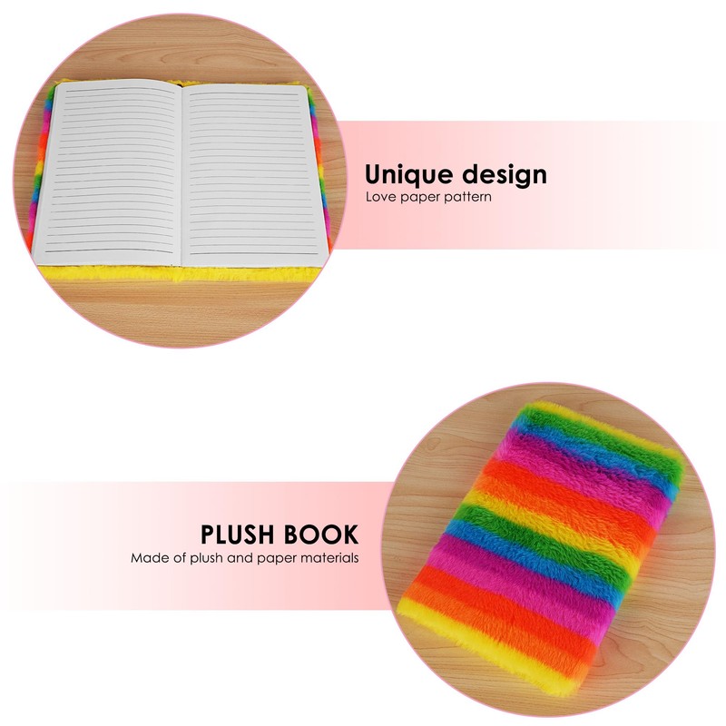 Biiange Plush Notebook, Fluffy Notebook Set, Rainbow Plush Notebook Diary,