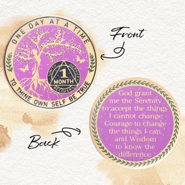LParkin 1 Month Sobriety Coin, Tree of Life Sobriety Coin, Sobriety Gifts for Women, 30 Day Sobriety Chip, Alcoholics Anonymous Medallion