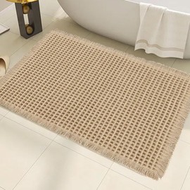 AIBIIN Waffle Bath Mat Super Absorbent Non Slip Bathroom Mat Machine Washable Rubber Backed Bath Mats for Bathroom Floor Ultra Soft Mat for Living Room Doormat 17" x 24",Brown