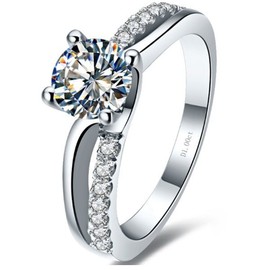 1CT NSCD Simulated Diamond Ring Women Engagement Prongs Setting 925 Silver Wedding Jewelry