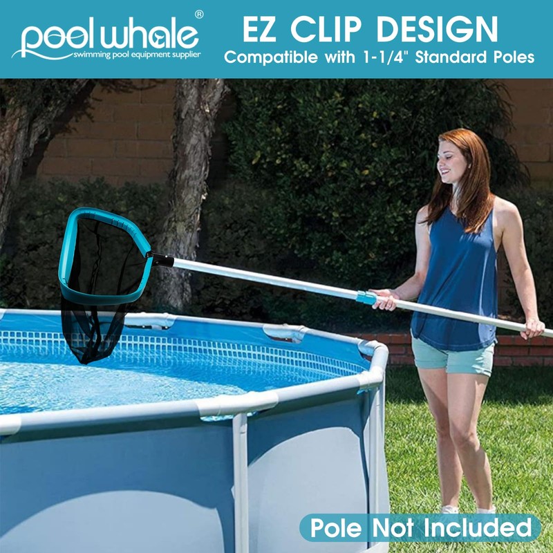 POOLWHALE Pool Skimmer Net Rake, Aluminum Frame Deep Nylon Net,