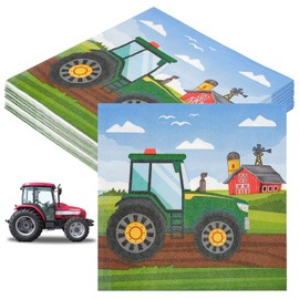 Pack of 40 Napkins Tractor, 33 x 33 cm Square Napkins Children's Birthday, Tractor Party Tableware, Tractor Napkins Birthday for Boys Girls Theme Party