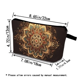 YULUENZE Golden Mandala Present Mandala Makeup Bag Accessories Floral Cute Small Organizer Bag with Zipper Floral Decor Mandala Toiletry Cosmetic Bag Birthday Presents for Women Friends
