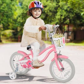 Olakids Kids Bike, 12 14 16 18 Inch Toddlers Bike with Training Wheels Basket Safety Bell Adjustable Seat Handlebar, Handbrake and Coaster Brake, Children's Bicycle for Girls Boys