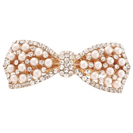 Yusier Korean Style Pearl Hair Accessories Crystal Rhinestone Bow Hair Clip for Women (Golden)