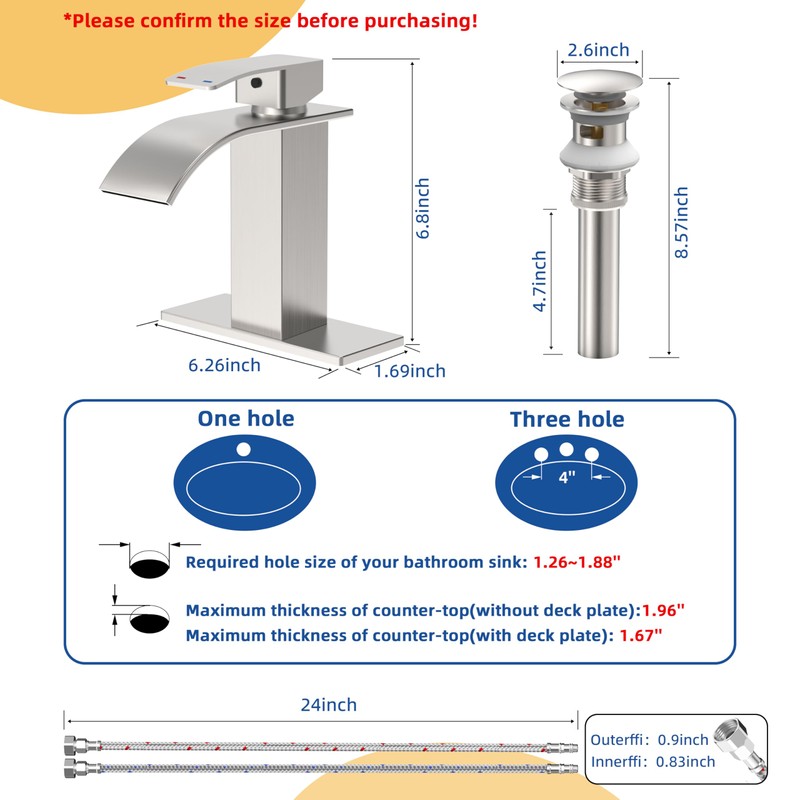 RUACQ Bathroom Faucets, Single Handle Bathroom Sink Waterfall Faucets for