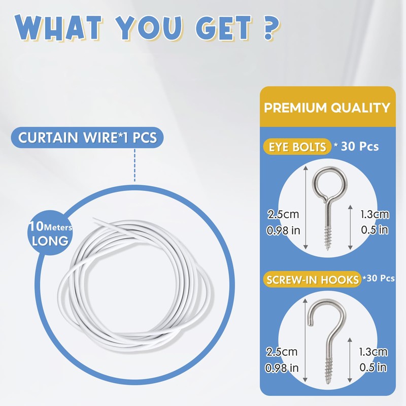 ASIWUJING Curtain Wire 10 Metres Net Curtain Wire Cord Cable