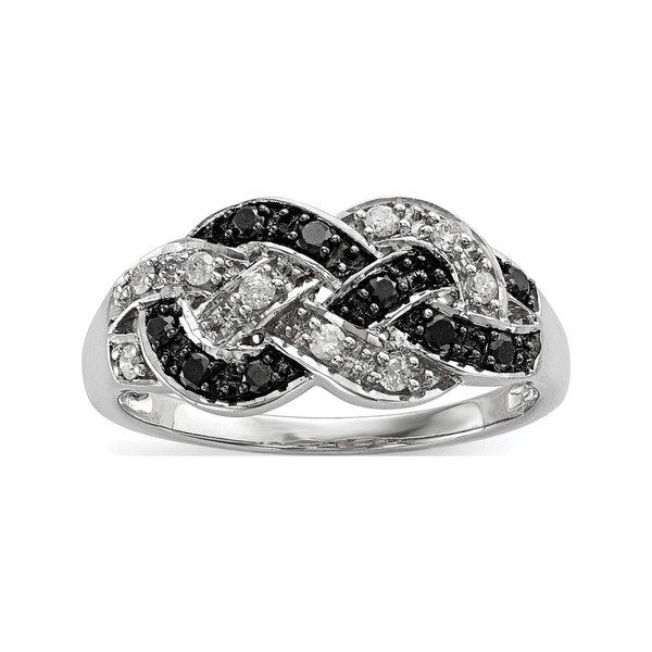 Sterling Silver Rhod Plated Black & White Diamond Ring -
