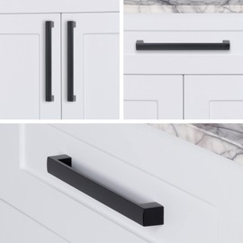 monti hardware | 1 Pack Flat Black 8.8 Inch Hole Center | Solid Metal Cabinet Handles Bathroom Home Decor Drawer Pulls | Stainless Metal Kitchen Cabinet Handles | Leone Collection